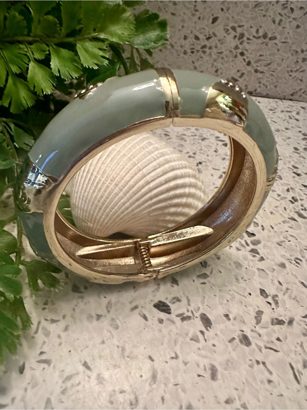 SEQUIN gray enamel chunky clamper bangle in gold tone
